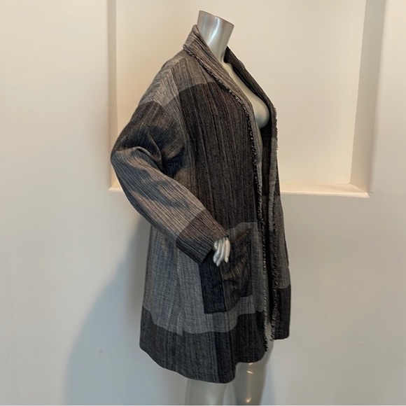 Eileen Fisher Black Organic Cotton Hazy Blocks Shawl Cardigan Jacket Size L/XL - Picture 5 of 15